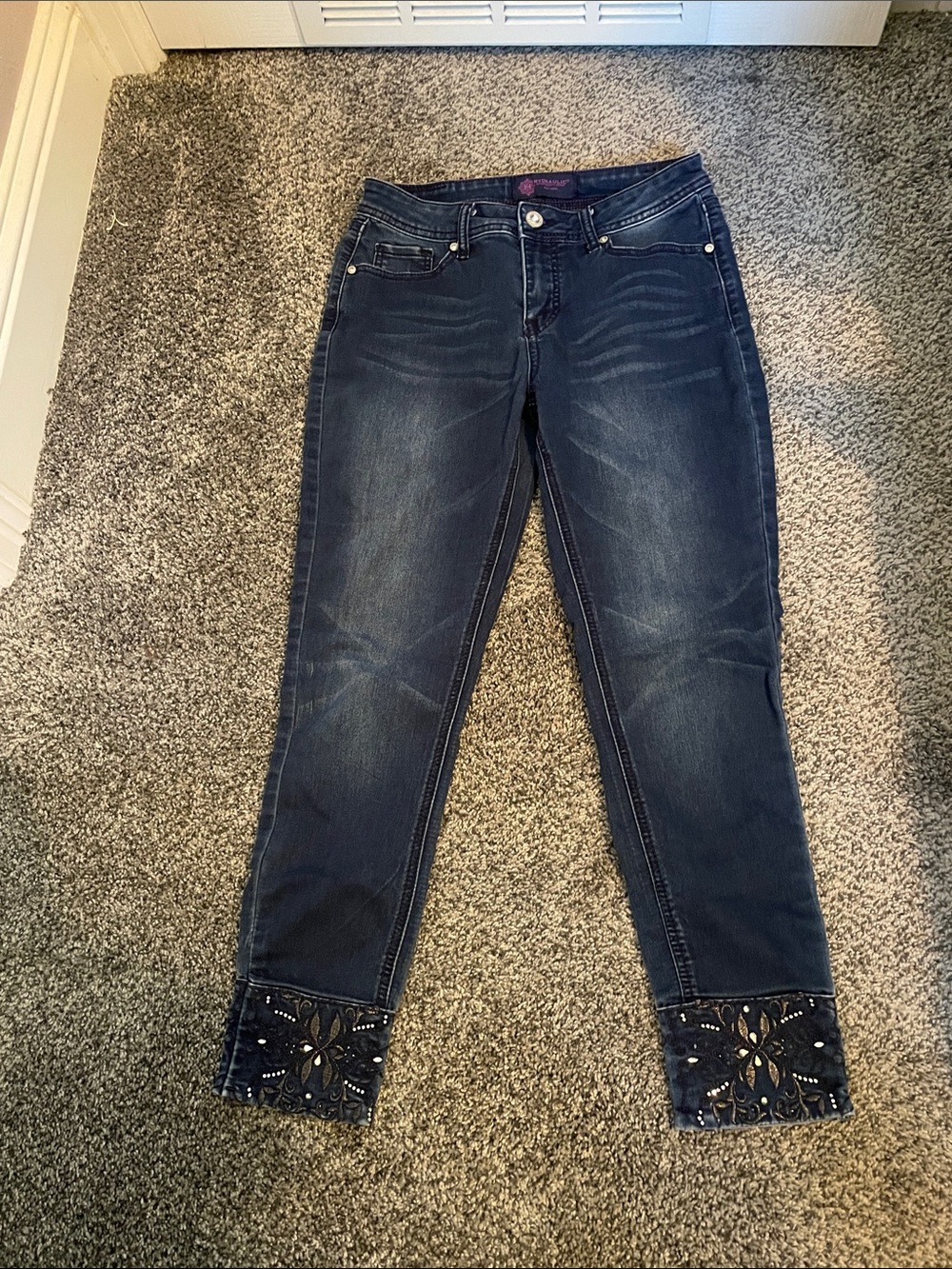 Hydraulic Dark Blue Embellished Ankle Jeans
